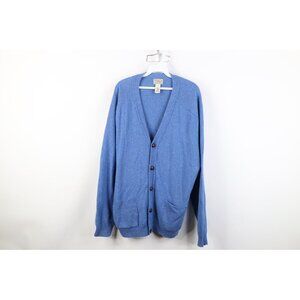 Vintage LL Bean Mens Size Large Blank Lambswool Knit Cardigan Sweater Blue